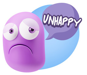 3d Rendering Sad Character Emoticon Expression saying Unhappy wi