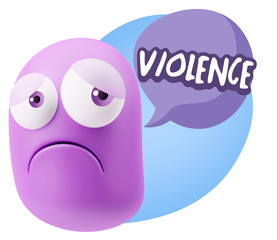 3d Rendering Sad Character Emoticon Expression saying Violence w