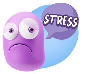 3d Rendering Sad Character Emoticon Expression saying Stress wit