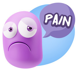 3d Rendering Sad Character Emoticon Expression saying Pain with