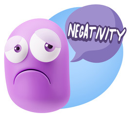 3d Rendering Sad Character Emoticon Expression saying Negativity