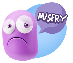 3d Rendering Sad Character Emoticon Expression saying misery wit