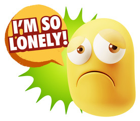 3d Rendering Sad Character Emoticon Expression saying I'm so Lon