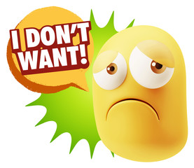 3d Rendering Sad Character Emoticon Expression saying I Don't Wa
