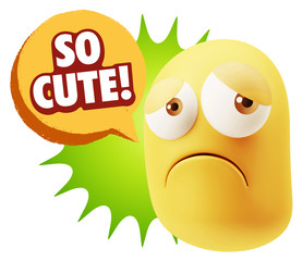 3d Rendering Sad Character Emoticon Expression saying So Cute wi