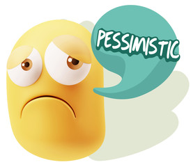3d Rendering Sad Character Emoticon Expression saying Pessimisti