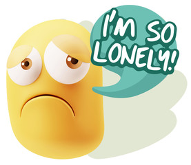 3d Rendering Sad Character Emoticon Expression saying I'm so Lon