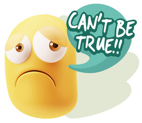 3d Rendering Sad Character Emoticon Expression saying Can't be T