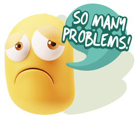 3d Rendering Sad Character Emoticon Expression saying So Many Pr