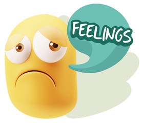 3d Rendering Sad Character Emoticon Expression saying Feelings w