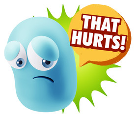 3d Rendering Sad Character Emoticon Expression saying That Hurts
