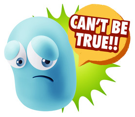 3d Rendering Sad Character Emoticon Expression saying Can't be T