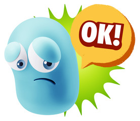 3d Rendering Sad Character Emoticon Expression saying OK with Co