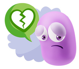 3d Rendering Sad Character Emoticon Expression saying Broken Hea
