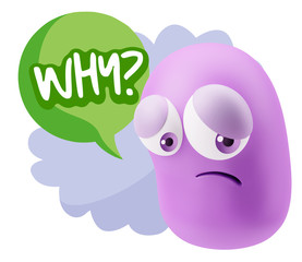 Obraz premium 3d Rendering Sad Character Emoticon Expression saying Why? with