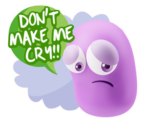 3d Rendering Sad Character Emoticon Expression saying Don't Make