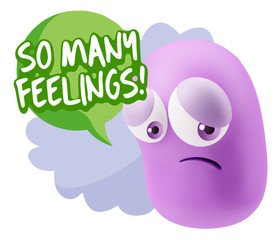 3d Rendering Sad Character Emoticon Expression saying So Many Fe