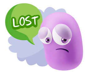 3d Rendering Sad Character Emoticon Expression saying Lost with