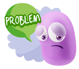 3d Rendering Sad Character Emoticon Expression saying Problem wi