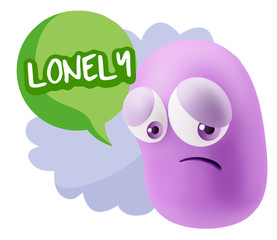 3d Rendering Sad Character Emoticon Expression saying Lonely wit