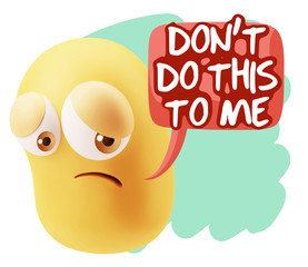 3d Rendering Sad Character Emoticon Expression saying Don't do t