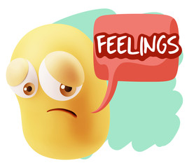 3d Rendering Sad Character Emoticon Expression saying Feelings w