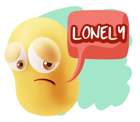 3d Rendering Sad Character Emoticon Expression saying Lonely wit