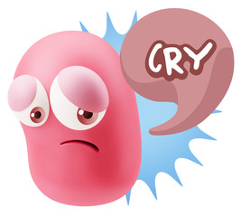 3d Rendering Sad Character Emoticon Expression saying Cry with C