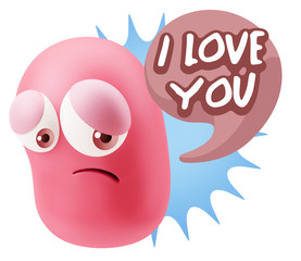 3d Rendering Sad Character Emoticon Expression saying I Love You
