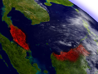 Malaysia from space highlighted in red