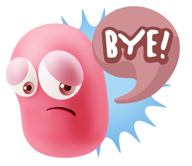 3d Rendering Sad Character Emoticon Expression saying Bye with C