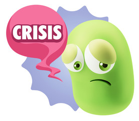 3d Rendering Sad Character Emoticon Expression saying Crisis wit