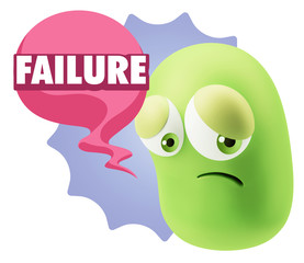 3d Rendering Sad Character Emoticon Expression saying Failure wi