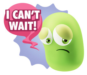 3d Rendering Sad Character Emoticon Expression saying I Can't Wa