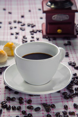 Coffee cup and coffee beans
