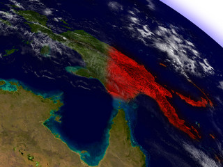 Papua New Guinea from space highlighted in red