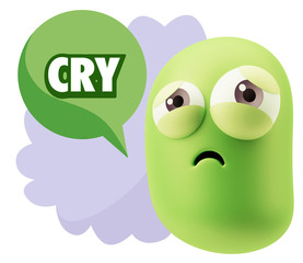 3d Rendering Sad Character Emoticon Expression saying Cry with C