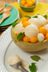 Exotic Cantaloupe Melon Ice Cream. Selective focus.