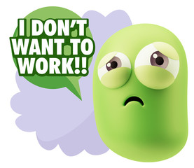 3d Rendering Sad Character Emoticon Expression saying I Don't Wa