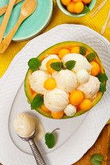Exotic Cantaloupe Melon Ice Cream. Selective focus.