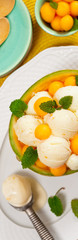 Exotic Cantaloupe Melon Ice Cream. Selective focus.