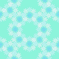 Seamless pattern with purple snowflakes on a blue background. 