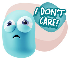 3d Rendering Sad Character Emoticon Expression saying I Don't Ca