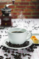 Coffee cup and coffee beans