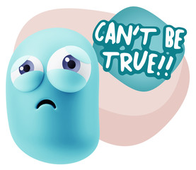 3d Rendering Sad Character Emoticon Expression saying Can't be T