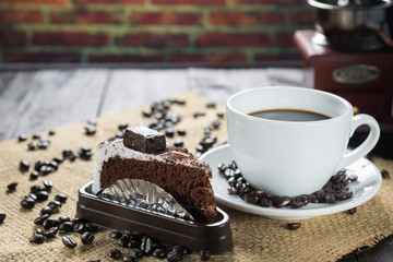 Coffee cup and beans on a rustic background. Coffee Espresso and