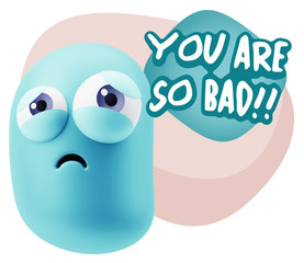 3d Rendering Sad Character Emoticon Expression saying You are so