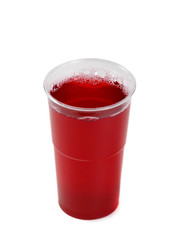 Drinks in plastic cup isolated on white background