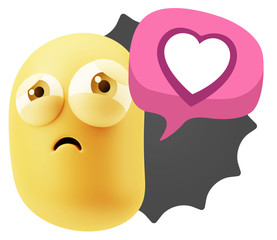 3d Rendering Sad Character Emoticon Expression saying Heart Shap