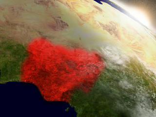 Nigeria from space highlighted in red